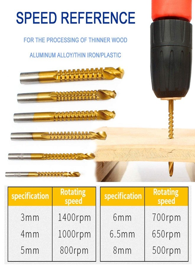 BAOER Titanium Coated HSS Twist Drill Bits - 6pcs 3-8mm Serrated Grooving Cutting Carpenter Side Cutting Tap Spiral Saw Drill Bit Woodworking Wood Metal Plastic Hole Holesaw Tool (6) - Image 3