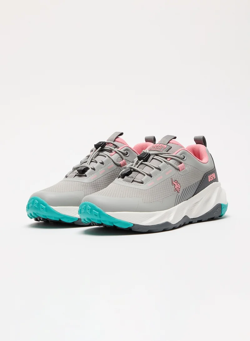 U.S. Polo Assn. Women's Grey Low-Top Sneakers - Trendy Lace-Up Design, Used For Trekking, Running