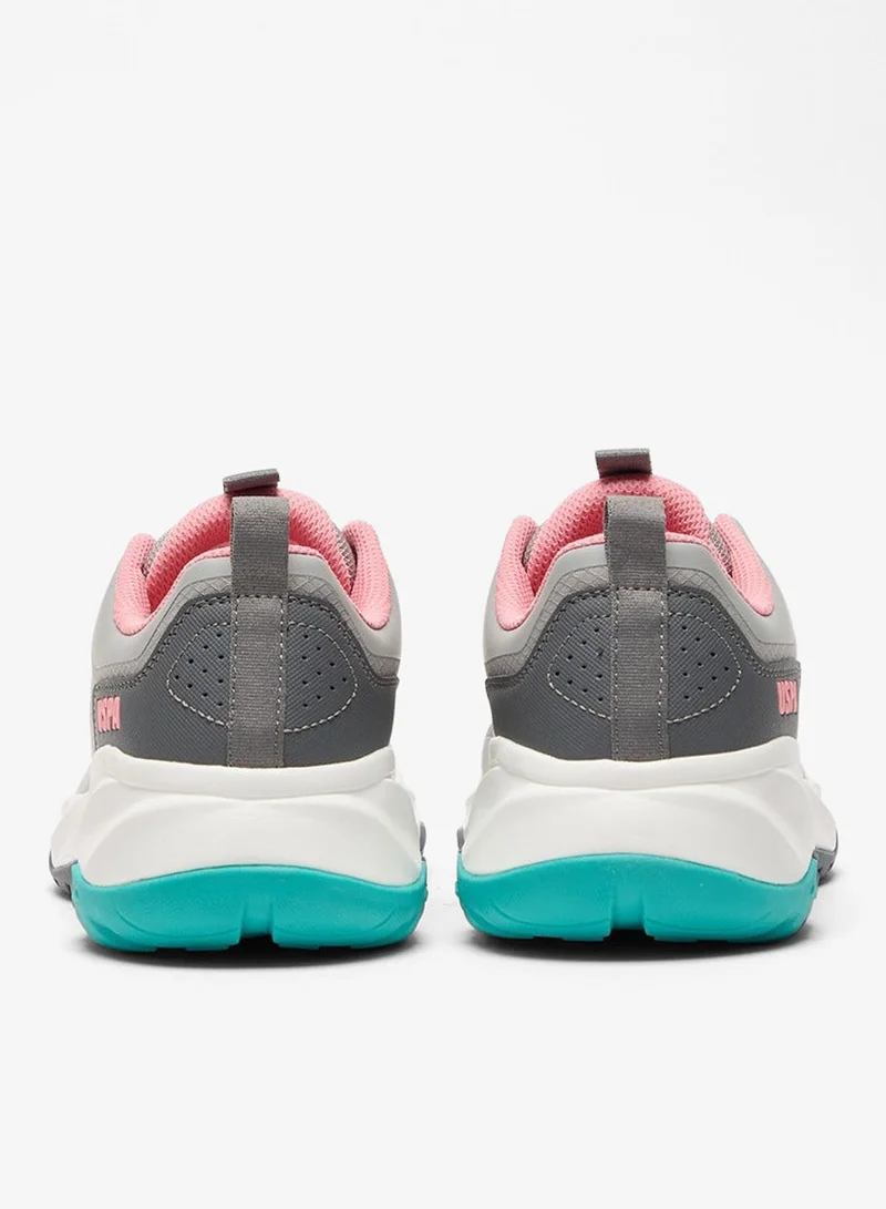 U.S. Polo Assn. Grey/Pink Women's Grey Low-Top Sneakers - Trendy Lace-Up Design Shoes, Used For Trekking, Running for Women | Best Price UAE