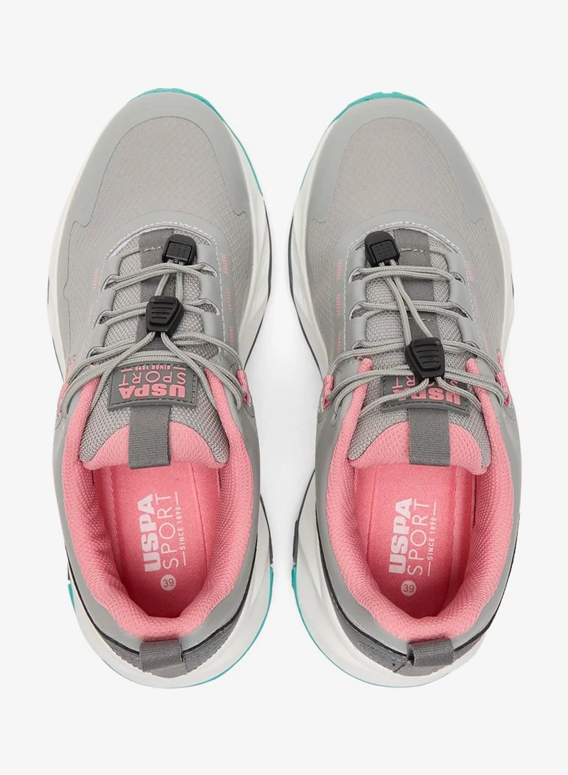 U.S. Polo Assn. Grey/Pink Women's Grey Low-Top Sneakers - Trendy Lace-Up Design Shoes, Used For Trekking, Running for Women | Best Price UAE