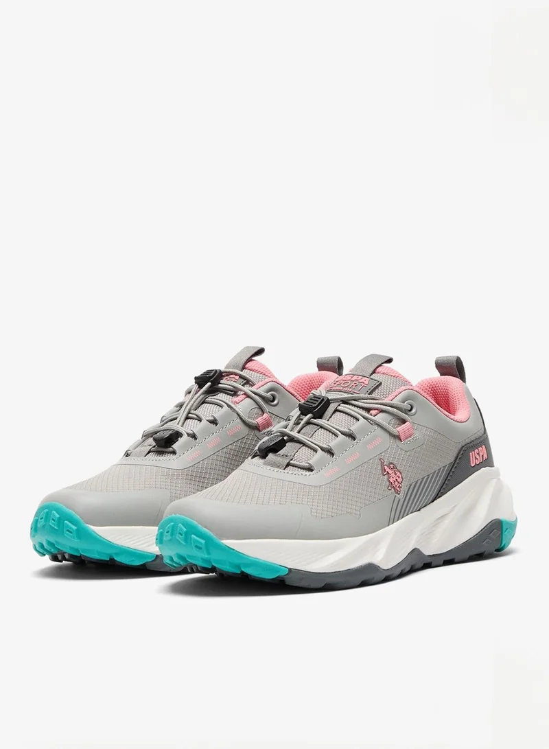 U.S. Polo Assn. Grey/Pink Women's Grey Low-Top Sneakers - Trendy Lace-Up Design Shoes, Used For Trekking, Running for Women | Best Price UAE