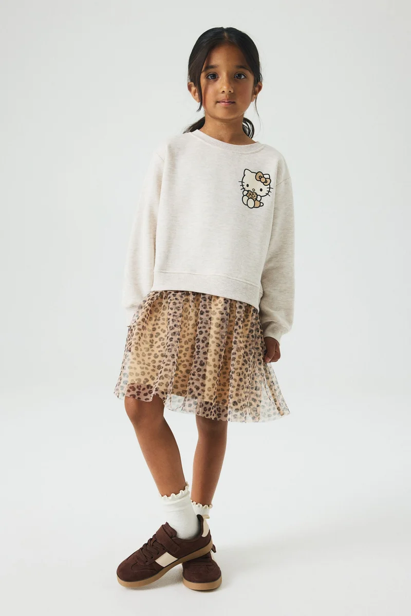 H&M Printed tulle-skirt sweatshirt dress