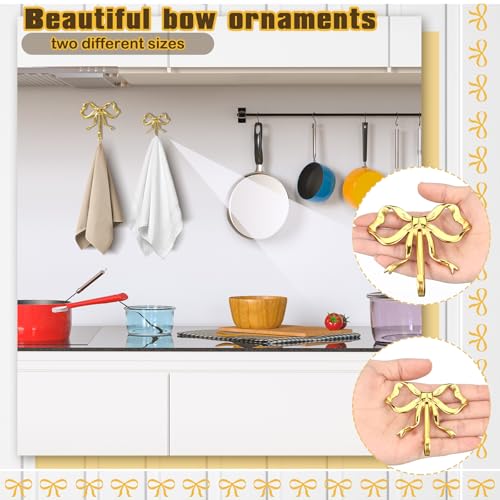 Lineshading 2 Pcs Coquette Gold Bow Knot Hooks Brass Bow Wall Door Hanger Towel Hooks Brass Coat Hanger Decorative Holder for Christmas Wedding Bathroom Living Room Kitchen Decor (L+S) - Image 5