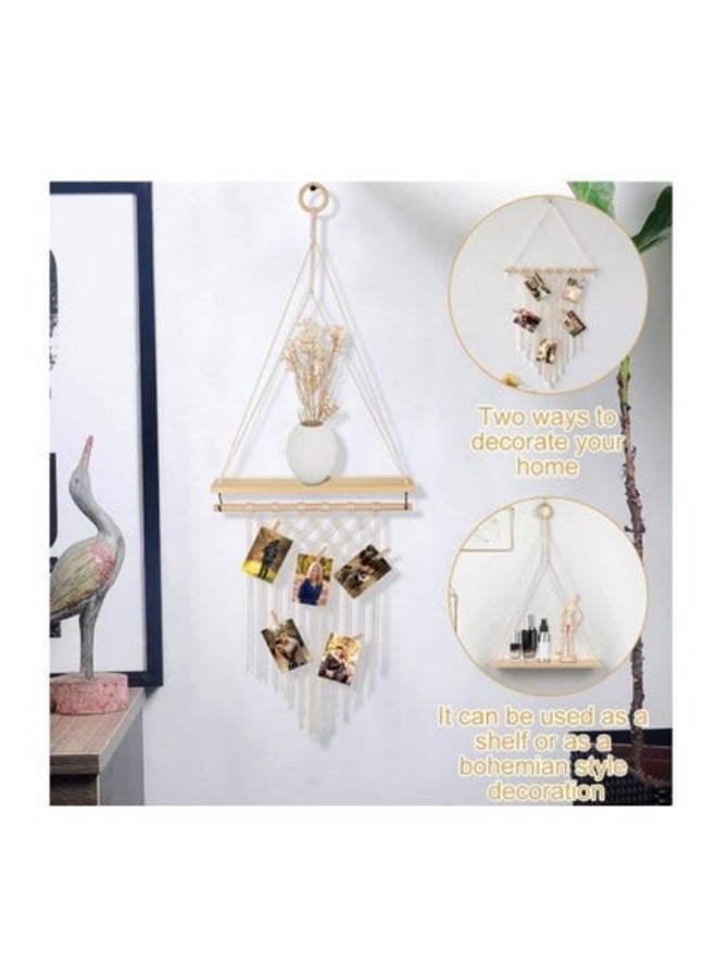 MIXDE Bohemian Wood Shelf Hanging Floating Shelves Storage Organizer with Woven Rope for Home Decoration  - Image 2