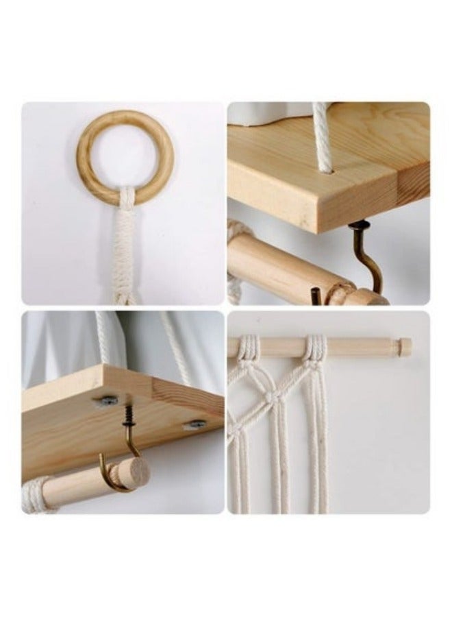 MIXDE Bohemian Wood Shelf Hanging Floating Shelves Storage Organizer with Woven Rope for Home Decoration  - Image 4