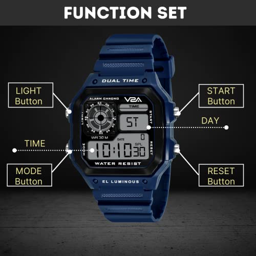 V2A Resin Digital Men Watch (Black Dial Blue Colored Strap), Black Band - Image 4