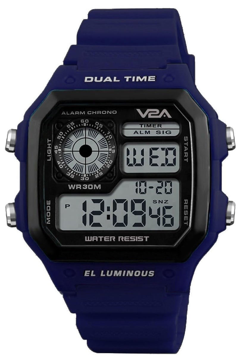V2A Resin Digital Men Watch (Black Dial Blue Colored Strap), Black Band - Image 1