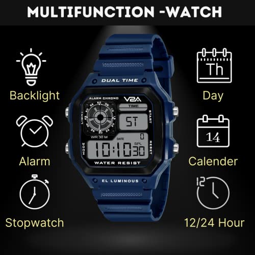 V2A Resin Digital Men Watch (Black Dial Blue Colored Strap), Black Band - Image 2
