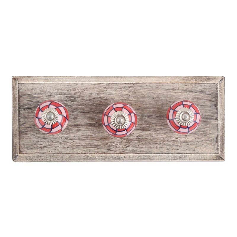 Indian-Shelf IndianShelf Handmade Wooden Check Wall Hooks Hangers Holders 1004 cm Pink 1 Piece  - Image 1