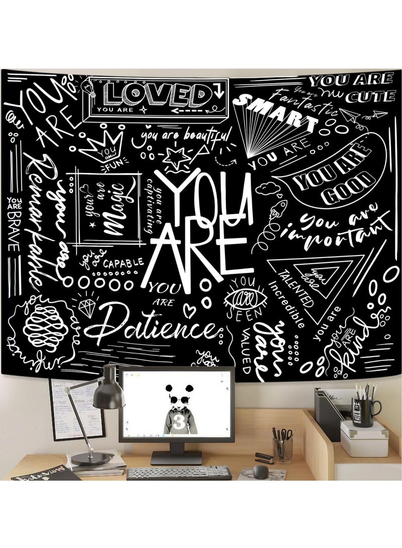 إكسفور Tapestry Wall Hanging, Black Classroom, Quote Happiness Tapestry Funny Tapestries  for Teen Girl Living Room Dorm (Black) - Image 1