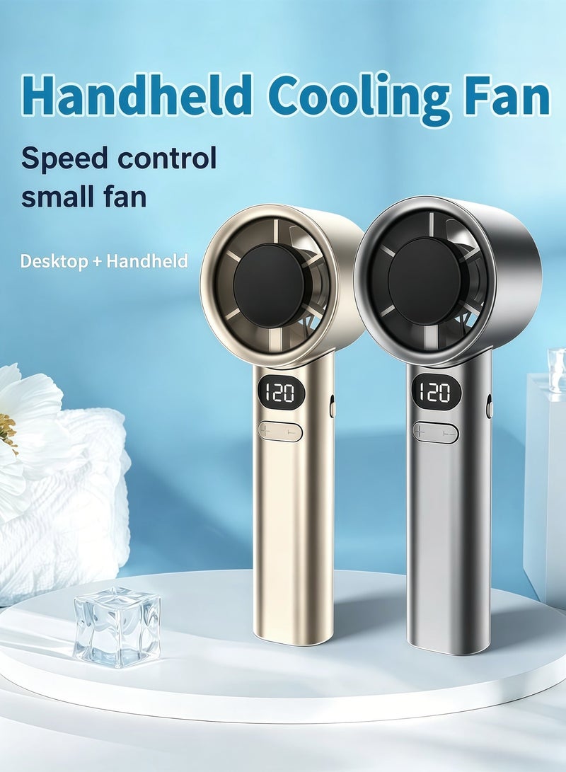 loven Handheld Fan Handheld Fan High-Speed Portable Turbofan USB Rechargeable Electric Fan with Digital Display Support  Infinitely Adjustable for Camping Travel Home Office, Gold - Image 5