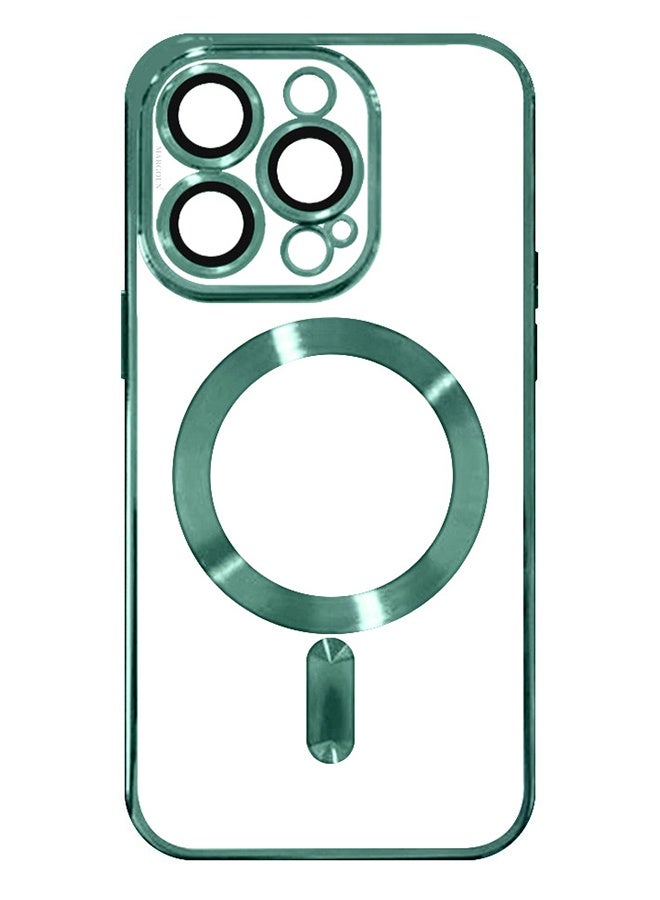 YJS iPhone 13 Pro Max Clear Case with MagSafe Wireless Charging Compatible Back Cover with Electroplating Shockproof Frame Green - Image 4