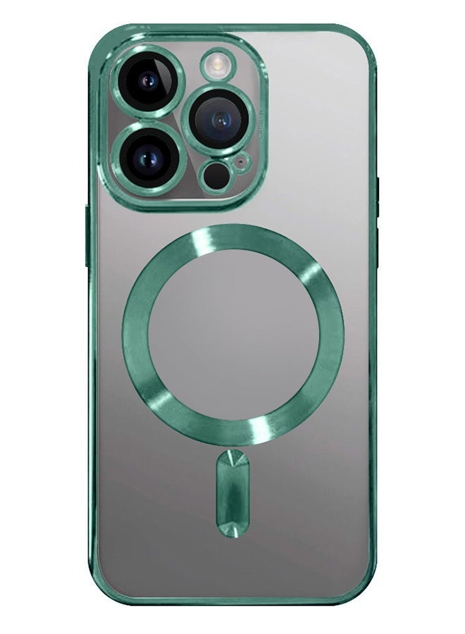 YJS iPhone 13 Pro Max Clear Case with MagSafe Wireless Charging Compatible Back Cover with Electroplating Shockproof Frame Green - Image 1