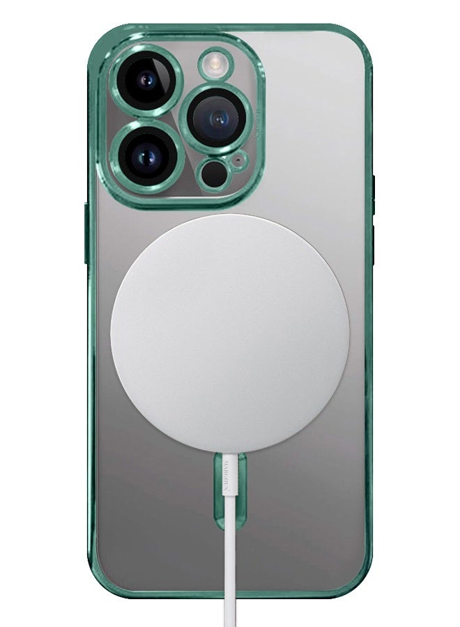 YJS iPhone 13 Pro Max Clear Case with MagSafe Wireless Charging Compatible Back Cover with Electroplating Shockproof Frame Green - Image 2