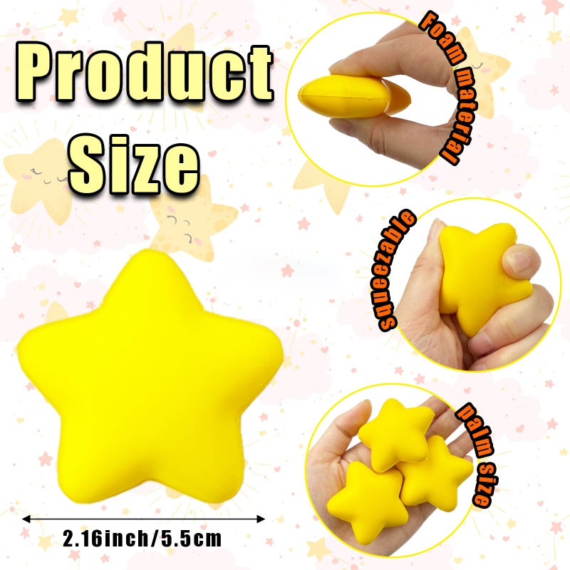 Baaxxango 36 Pcs Star Stress Balls 2.16 Inch Mini Foam Squeeze Balls Yellow Anxiety Relief Star Toys For Party Bag Gift Fillers Birthday Favors Classroom Prize - Image 2