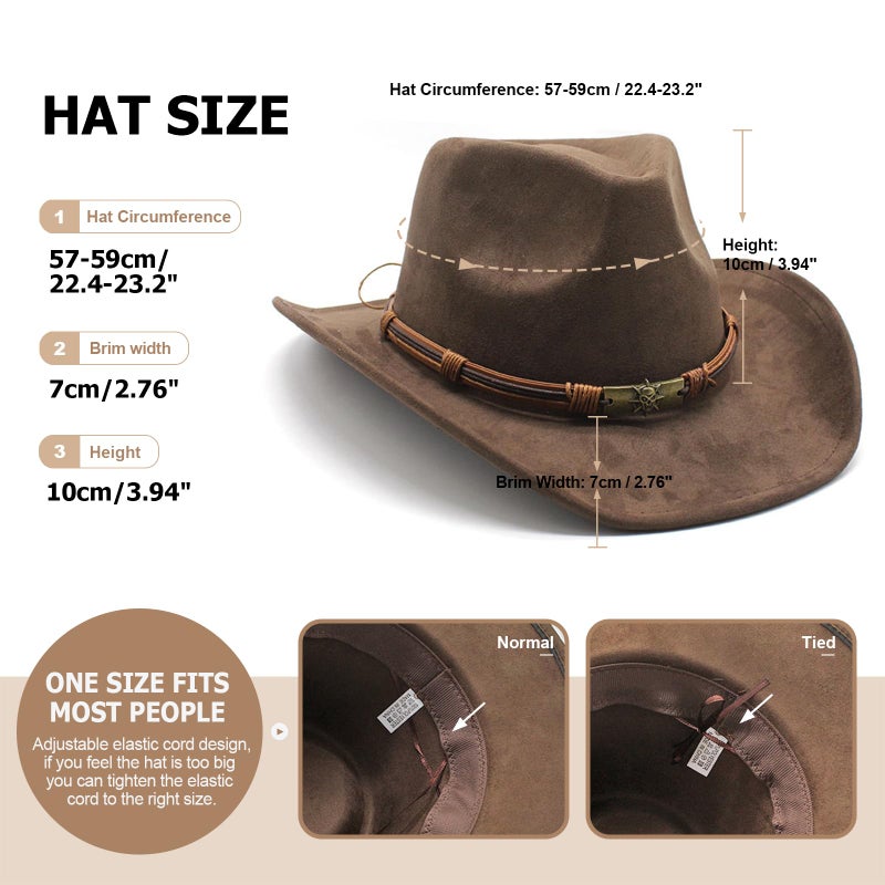 LIDHAY Cowboy Hat for Women and Men Western Cowgirl Hats Suede Cowboy Hat,Adjustable Sweatbandâ€“for Rodeo, Farming,Traveling,Outdoor Work 192 Brown - Image 2