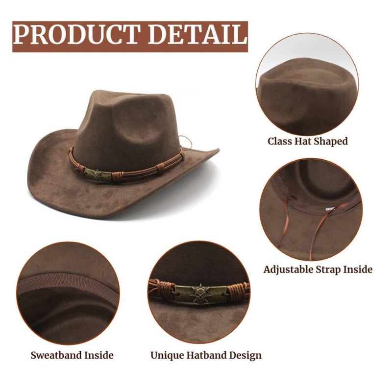 LIDHAY Cowboy Hat for Women and Men Western Cowgirl Hats Suede Cowboy Hat,Adjustable Sweatbandâ€“for Rodeo, Farming,Traveling,Outdoor Work 192 Brown - Image 3