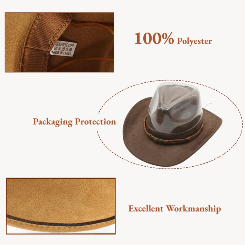 LIDHAY Cowboy Hat for Women and Men Western Cowgirl Hats Suede Cowboy Hat,Adjustable Sweatbandâ€“for Rodeo, Farming,Traveling,Outdoor Work 192 Brown - Image 4