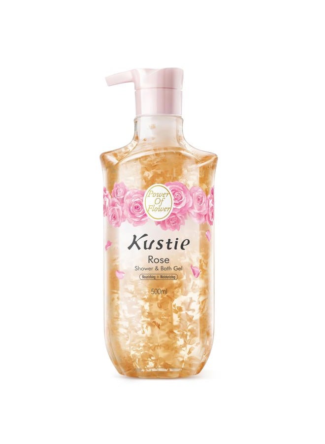 kustie Rose Anti-Aging Body Wash, Real Petals & Rose Oil, 24H Fragrance & Deep Moisturizing, Clear Free Radicals Cleanse Perfume Shower Gel for Dry & Mature Skin with Pump Bottle, 16.9 fl oz - Image 1