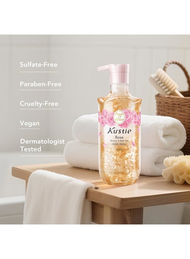 kustie Rose Anti-Aging Body Wash, Real Petals & Rose Oil, 24H Fragrance & Deep Moisturizing, Clear Free Radicals Cleanse Perfume Shower Gel for Dry & Mature Skin with Pump Bottle, 16.9 fl oz - Image 5