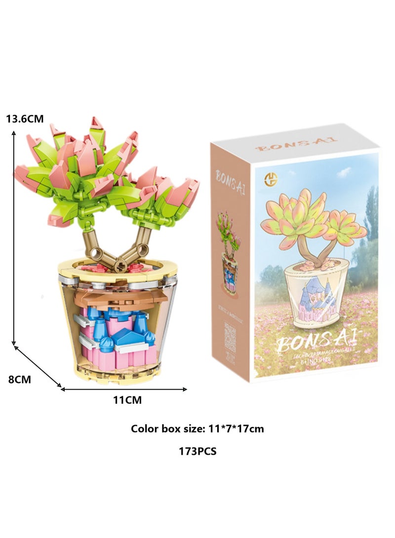 Fashionable Children's Potted Plant Series Building Block Toys Ornaments Assembly Model(Red Lotus)  - Image 2