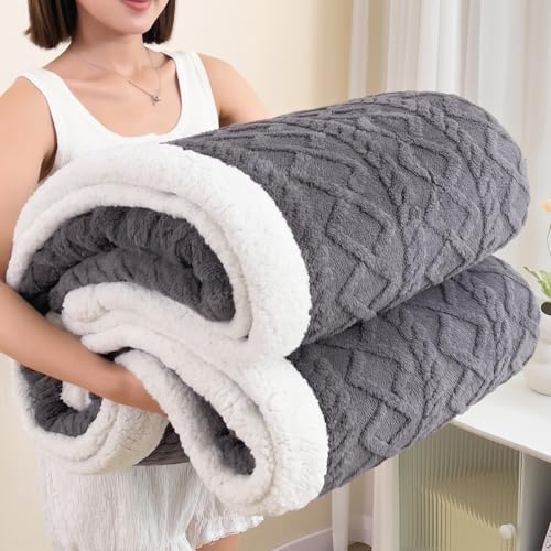 PAJEO Sherpa Blanket for Bed - Fleece Soft Cozy Fuzzy Blankets Thick Warm for Winter and All Seasons(Dark Gray,Full(80"x90")) - Image 1