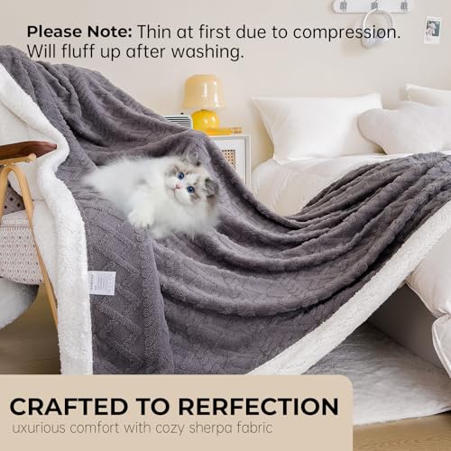 PAJEO Sherpa Blanket for Bed - Fleece Soft Cozy Fuzzy Blankets Thick Warm for Winter and All Seasons(Dark Gray,Full(80"x90")) - Image 4