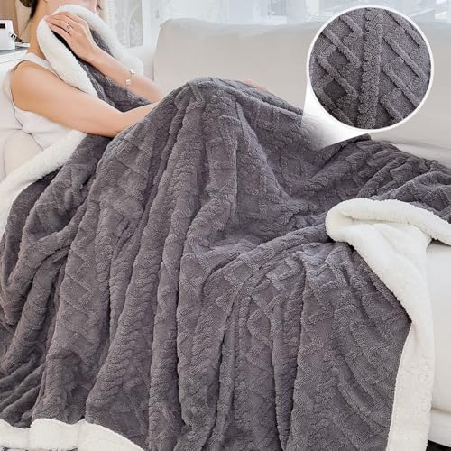 PAJEO Sherpa Blanket for Bed - Fleece Soft Cozy Fuzzy Blankets Thick Warm for Winter and All Seasons(Dark Gray,Full(80"x90")) - Image 2