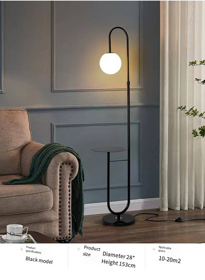 Glanfen - Nordic Modern Iron Atmosphere Standing Floor Lamp With Shelf Glass Lampshade With Coffee Tray - Image 1