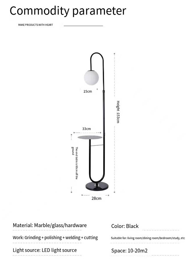 Glanfen - Nordic Modern Iron Atmosphere Standing Floor Lamp With Shelf Glass Lampshade With Coffee Tray - Image 1