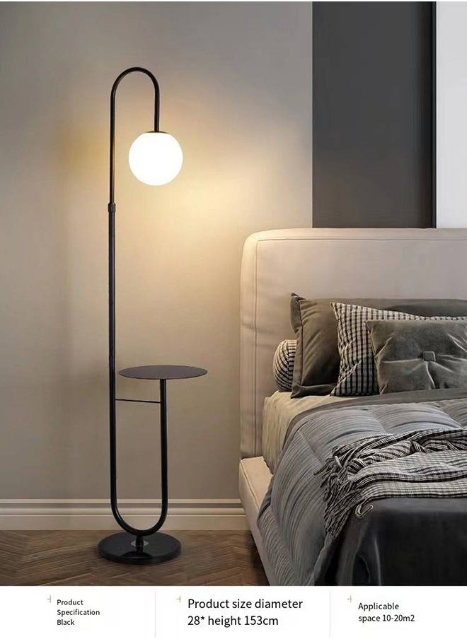 Glanfen - Nordic Modern Iron Atmosphere Standing Floor Lamp With Shelf Glass Lampshade With Coffee Tray - Image 1
