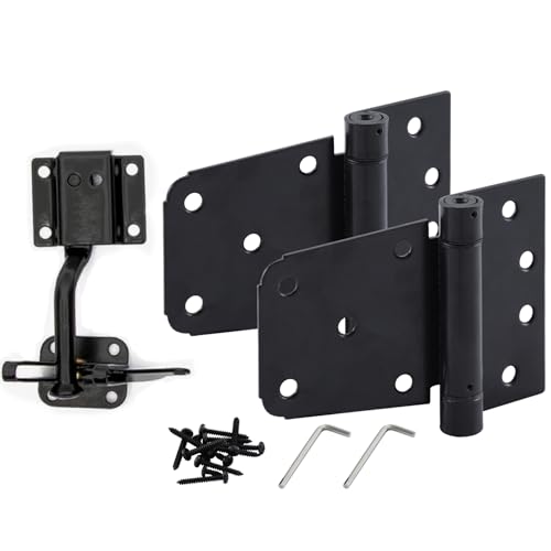 HOME MASTER HARDWARE Self-Closing Gate Kit Black - 3.5 in Spring Tee Hinges 2 Pack + Self-Adjusting Gate Latch 1 Pack - Image 1