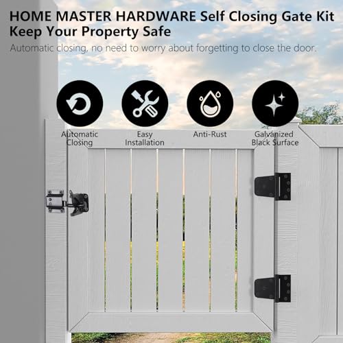 HOME MASTER HARDWARE Self-Closing Gate Kit Black - 3.5 in Spring Tee Hinges 2 Pack + Self-Adjusting Gate Latch 1 Pack - Image 3