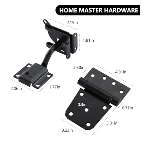 HOME MASTER HARDWARE Self-Closing Gate Kit Black - 3.5 in Spring Tee Hinges 2 Pack + Self-Adjusting Gate Latch 1 Pack - Image 5