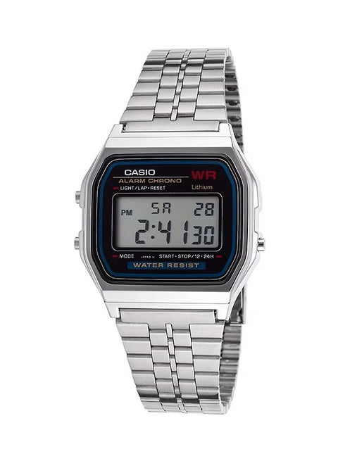 Men's Water Resistant Stainless Steel Digital Casio Watch A-159W - 33 mm - Silver