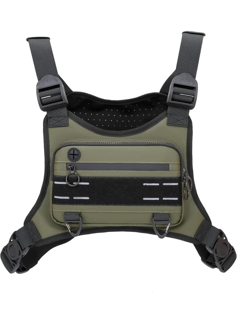 Muserise Sports Chest Bag For Men Women, Water Resistant Lightweight Front Chest Pack, Running Vest Bag With Built-In Phone Holder & Extra Storage For Workouts, Running, Cycling (Olive) - Image 1