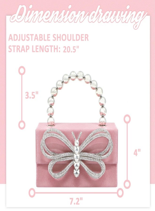 QTKJ Butterfly Rhinestone Evening Bag, Clutch Purses for Women, Sequin Small Tote Bag, Handbag for Wedding, Prom, Parties, Travel(Pink) - Image 4