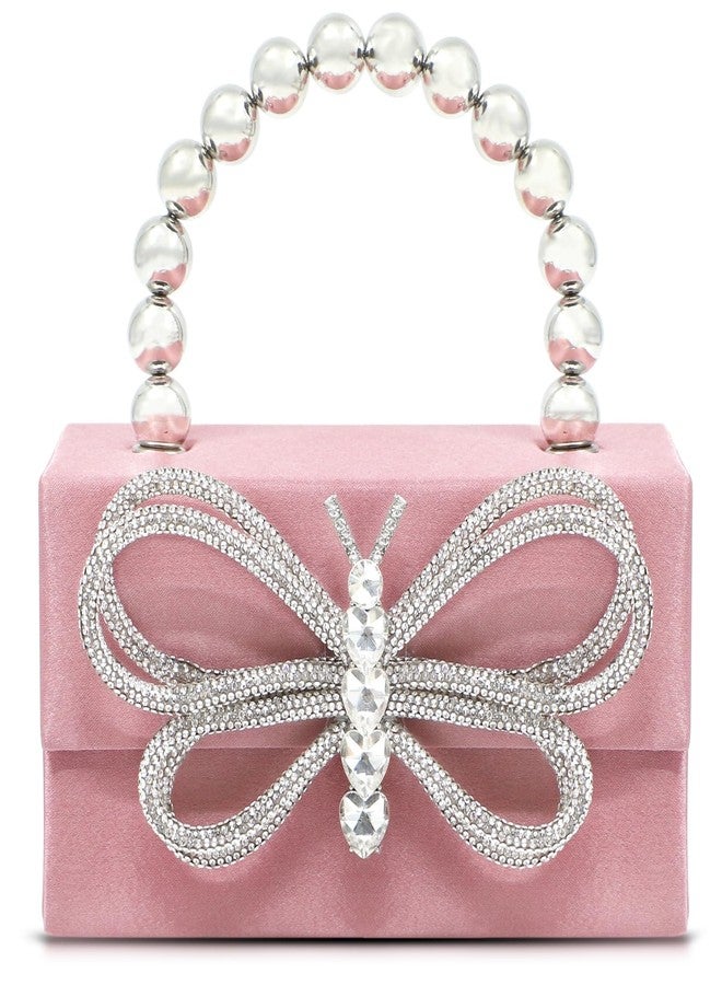 QTKJ Butterfly Rhinestone Evening Bag, Clutch Purses for Women, Sequin Small Tote Bag, Handbag for Wedding, Prom, Parties, Travel(Pink) - Image 1