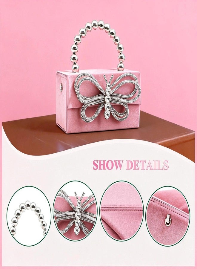 QTKJ Butterfly Rhinestone Evening Bag, Clutch Purses for Women, Sequin Small Tote Bag, Handbag for Wedding, Prom, Parties, Travel(Pink) - Image 5
