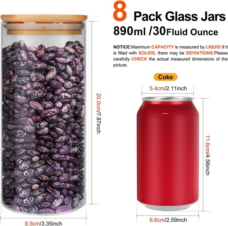 DHSBTLS Glass Food Storage Containers Jars with Airtight Bamboo Lid 30 oz 8 pcs, 890 ml Pantry Organization Jar, Glass Terrarium with Lid, Spice, Flour and Sugar Container, Canister Set for Kitchen Counter - Image 2