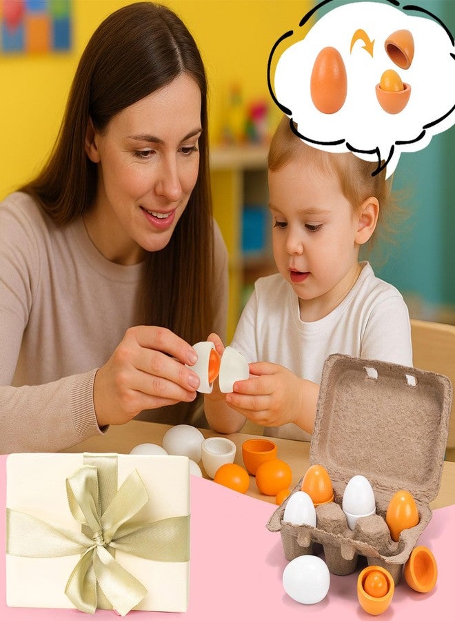 HANSGO Play Food Sets for Kids Kitchen, 6PCS Wooden Toy Food Pretend Play Egg Games for Children Cooking DIY Early Development Learning Skills - Image 4