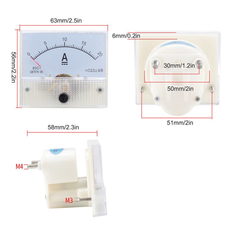 85C1 DC 0-20A Pointer Ammeter Head Electrical Circuit Current Measuring Device Tool - Image 4