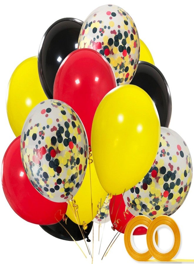 Haptda Mouse Color Balloons 40 Pack, 12 Inch Red Black Yellow Latex Balloons with Confetti Balloon for Baby Shower Birthday Party Decorations Supplies with Ribbon - Image 1