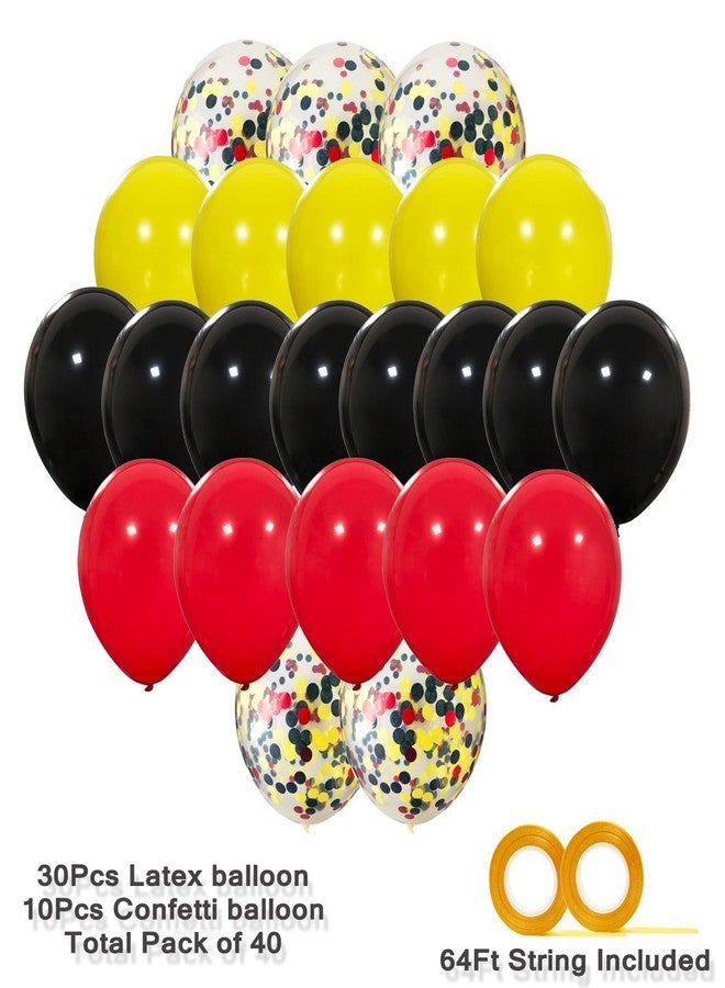 Haptda Mouse Color Balloons 40 Pack, 12 Inch Red Black Yellow Latex Balloons with Confetti Balloon for Baby Shower Birthday Party Decorations Supplies with Ribbon - Image 2