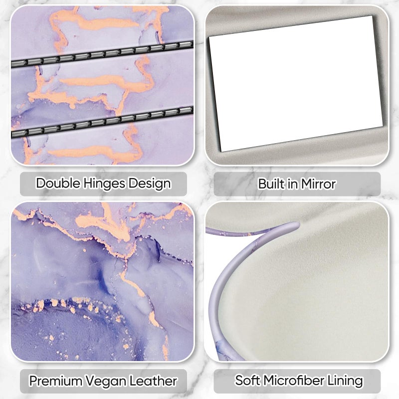 Fintie Fintie 2 in 1 Contact Lens Case and Eyeglasses Case, Double Sided Portable Eyeglasses Travel Case with Built-in Mirror, Tweezer and Contact Lens Solution Bottle Included, Lilac Marble  - Image 3