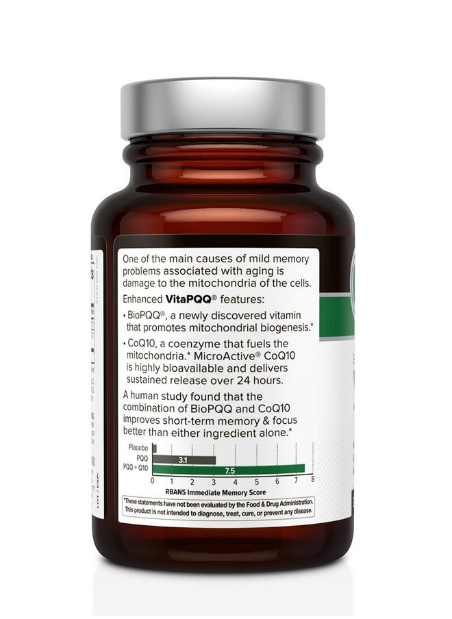 Quality of Life PQQ with CoQ10 Enhanced VitaPQQ Premium Supplement - Anti Aging, Memory, Energy and Focus, Cognitive and Heart Health - 30 Vegicaps