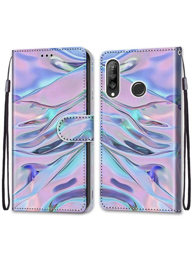 زبون جراب لهاتف Huawei P30 Lite، جراب جلدي من البولي يوريثان قابل للطي أفقيًا بتصميم متقاطع ملون مع حامل وفتحات للبطاقات ومحفظة وحبل تعليق - Image 2