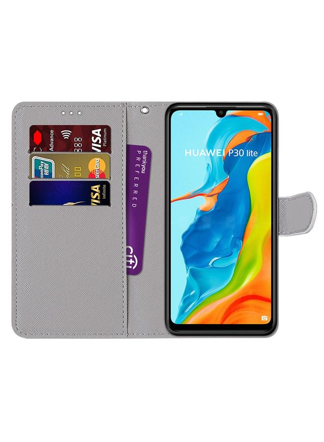 زبون جراب لهاتف Huawei P30 Lite، جراب جلدي من البولي يوريثان قابل للطي أفقيًا بتصميم متقاطع ملون مع حامل وفتحات للبطاقات ومحفظة وحبل تعليق - Image 3