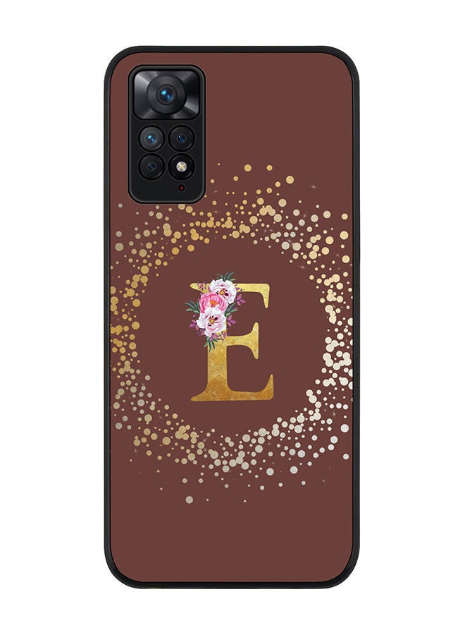 Stylizedd Rugged Black edge case for Redmi Note 11 4G/Redmi Note 11S Slim fit Soft Case Flexible Rubber Edges Anti Drop TPU Gel Thin Cover - Custom Monogram Initial Letter Floral Pattern Alphabet - E (Brown ) - Image 1