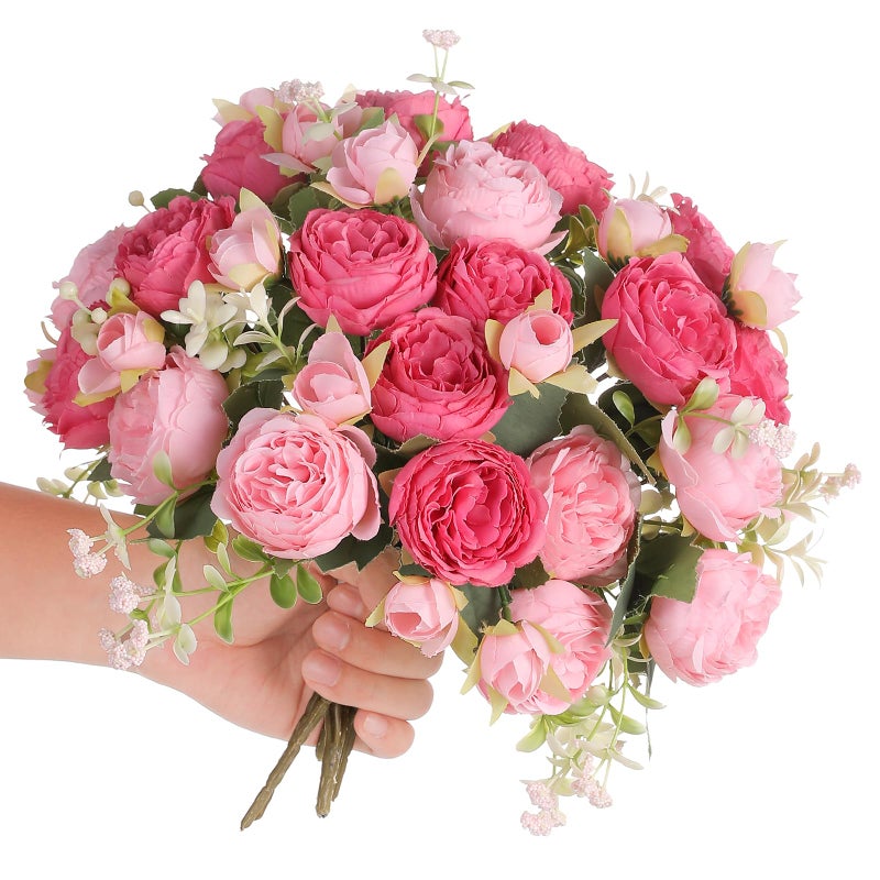 Floweroyal 2 Bunches Peony Artificial Flowers Pink Flowers Silk Peonies Bouquets for Wedding Party Table Centerpieces Floral Arrangement Home Kitchen Decor - Image 1